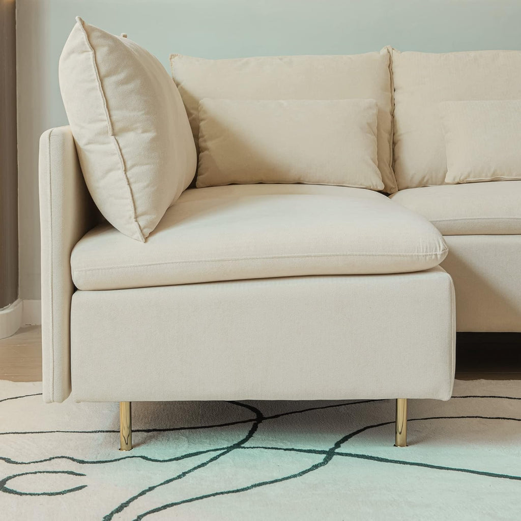 Beige Cotton Linen L Shaped Corner Sectional Couch T6288