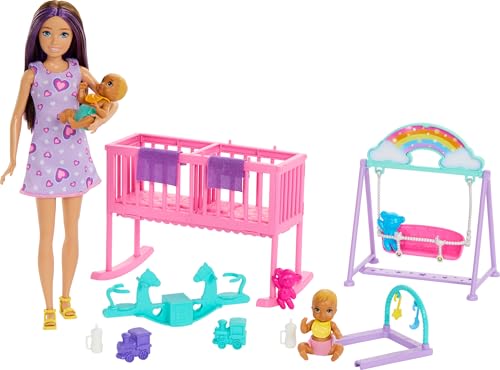 Skipper Doll & Nursery Playset with Accessories, Includes Twin Baby Dolls, 1 Crib, 1 Swing, 1 See-Saw T552