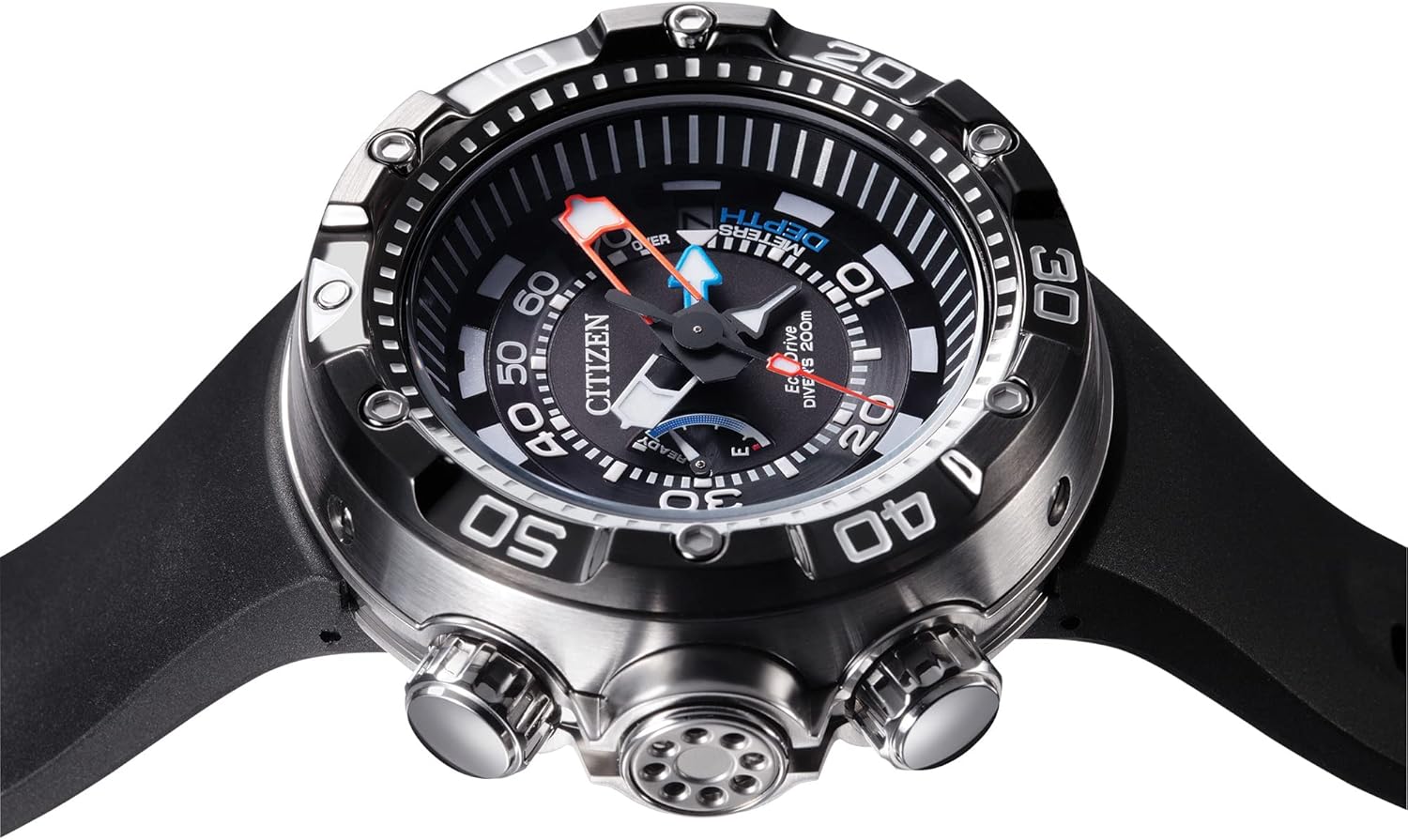 Men's Eco-Drive Promaster Sea Aqualand Depth Meter Watch in Stainless Steel with Black Polyurethane strap, Black Dial Z780295