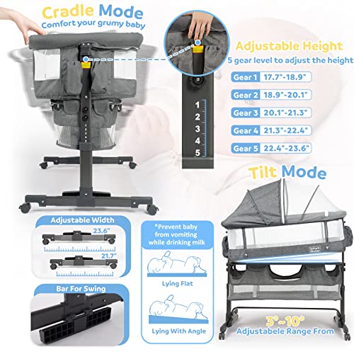 Grey 3 in 1 Baby Bassinet with Mesh Wall V922810