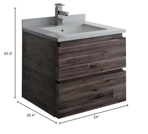 24 Inch Wall Hung Bathroom Vanity with Quartz Countertop and Ceramic Sink Q62254