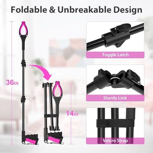 Pink Foldable Reacher Grabber Tool with 360° Rotating Jaw V67975