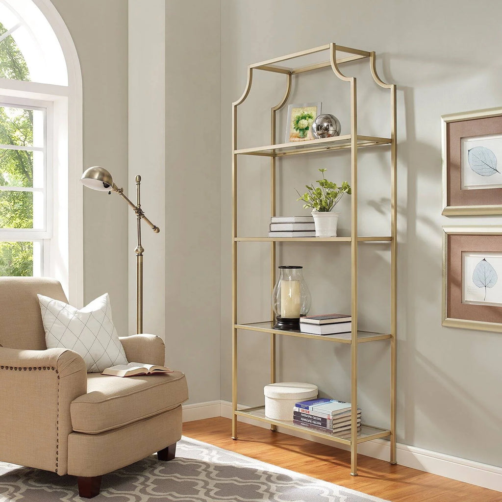 Antique Gold 4 Shelf Glass Metal Etagere Bookcase C473633