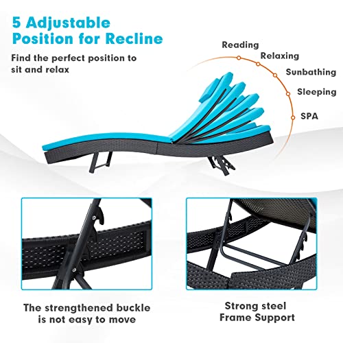 Outdoor Reclining PE Rattan Steel Frame Chaise Lounge Chairs Set of 2 O32764