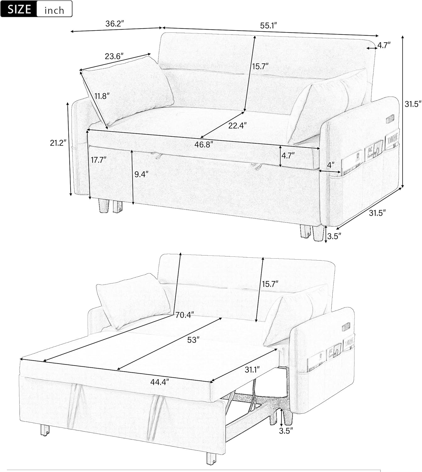 Beige Sleeper Sofa with Pull Out Bed G693548
