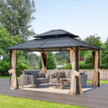 12'x20' Hardtop Galvanized Steel Aluminum Frame Gazebo with Netting and Curtains H666857