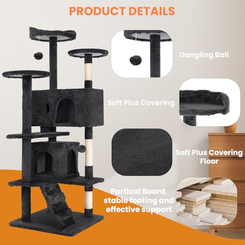 Dark Gray Multi-Level Cat Tree with Scratching Posts B37900