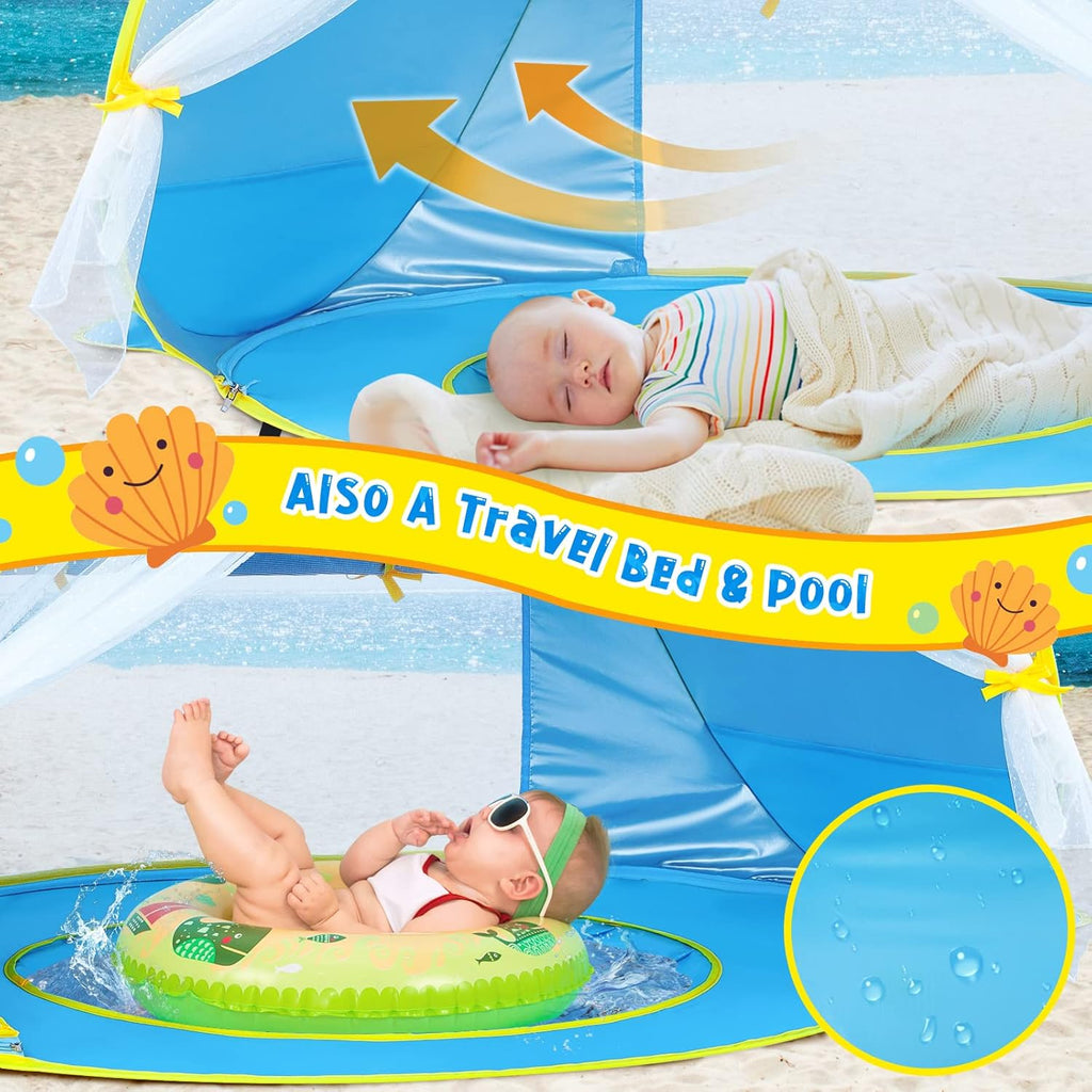 Baby Beach Tent Sun Shelter UPF50+ Pop Up Shade Pool (Front Mesh Blue) H689