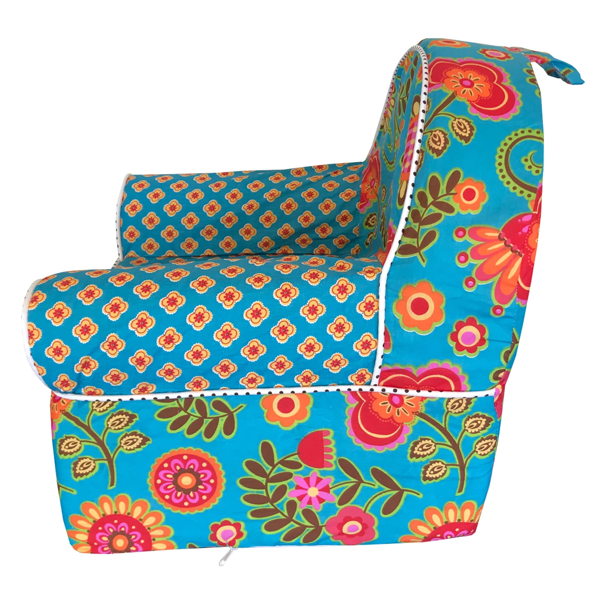 Turquoise Orange Multi Color Floral Dot Foam Chair Q45927