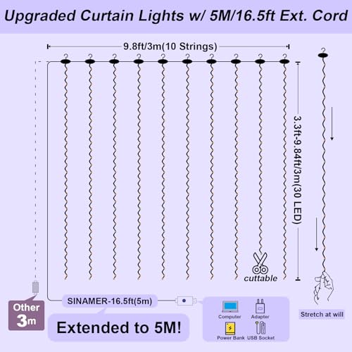 19.6ft x 9.8ft Warm White Curtain String Light A726